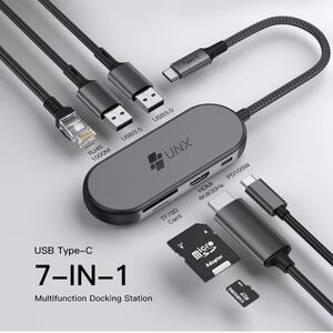 7 in 1 USBC Hub with 2 x USB 3.0, HDMI 4K, PD 100W, RJ45 Ethernet, Card Reader